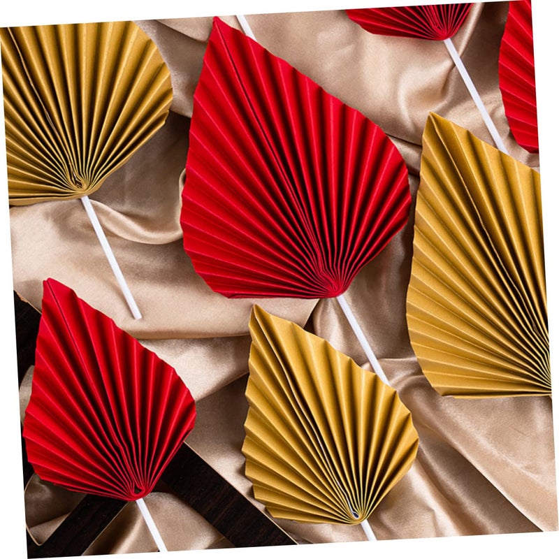 16 Pcs Gold Leaf Folding Fan Cake Toppers For Birthday Wedding Anniversary Party Decoration - Image 4
