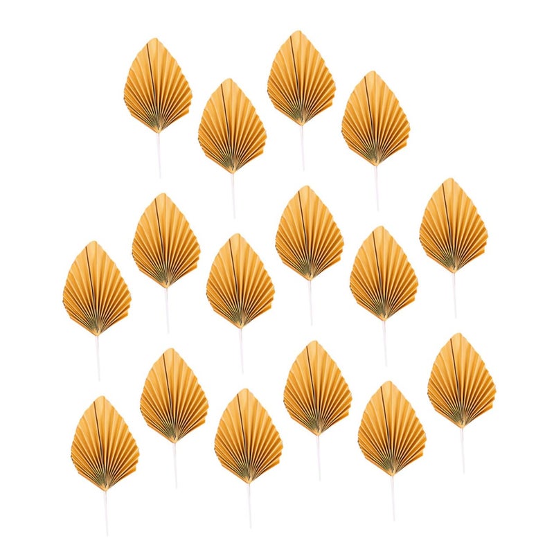 16 Pcs Gold Leaf Folding Fan Cake Toppers For Birthday Wedding Anniversary Party Decoration - Image 2