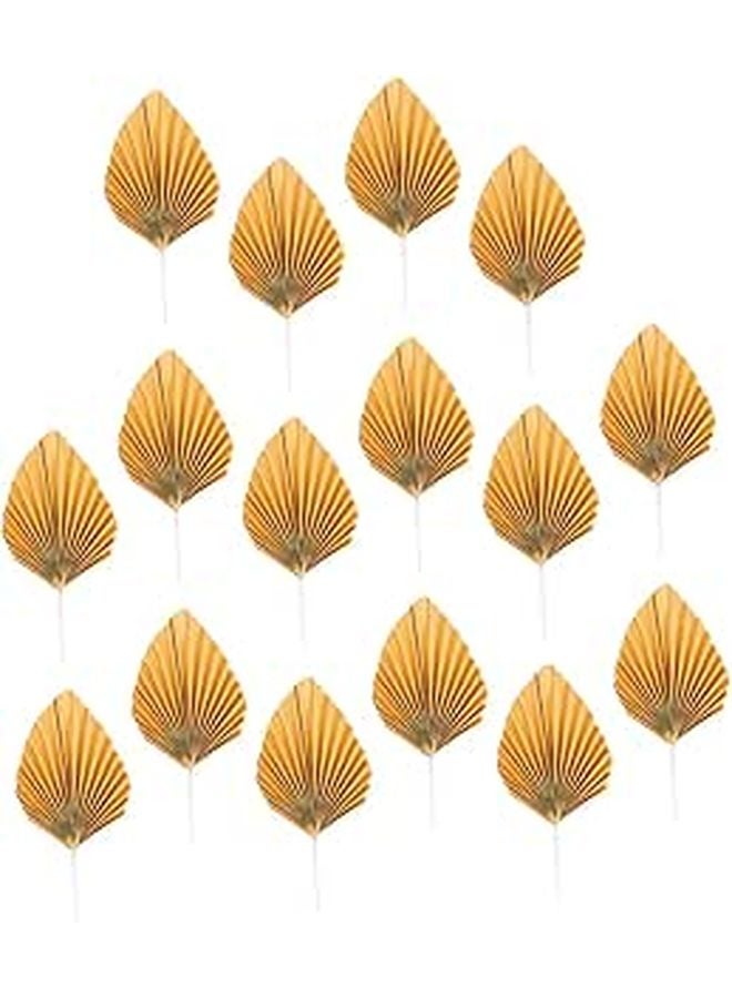 16 Pcs Gold Leaf Folding Fan Cake Toppers For Birthday Wedding Anniversary Party Decoration - Image 1