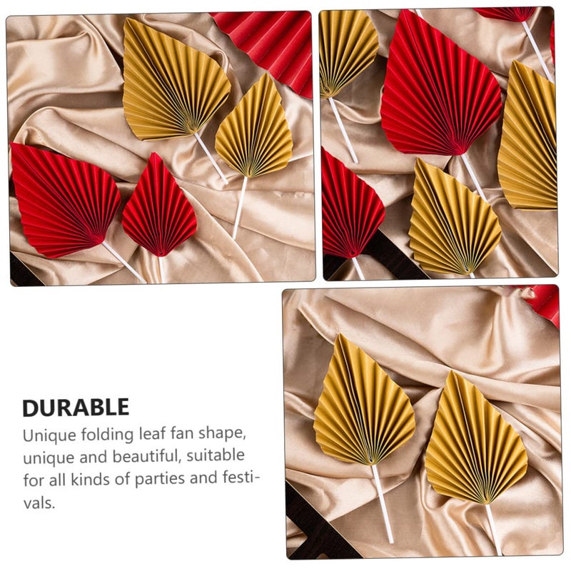 16 Pcs Gold Leaf Folding Fan Cake Toppers For Birthday Wedding Anniversary Party Decoration - Image 5
