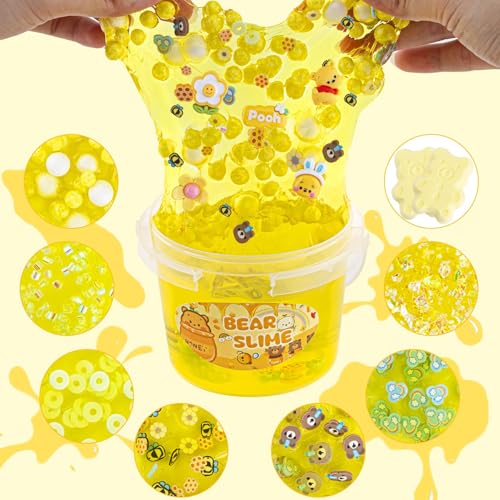 LAWOHO Bear Clear Slime 300ml Yellow Clear Slime Kit for Girls Ages 812 with 9 Packs Cute AddIns for Kids Party Favors Non Stick Slimes with Clay Toys Birthday Halloween Christmas Easter Gifts - Image 5