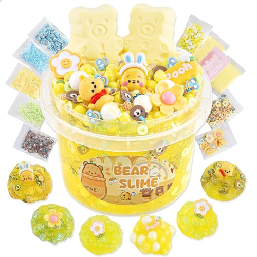LAWOHO Bear Clear Slime 300ml Yellow Clear Slime Kit for Girls Ages 812 with 9 Packs Cute AddIns for Kids Party Favors Non Stick Slimes with Clay Toys Birthday Halloween Christmas Easter Gifts - Image 1