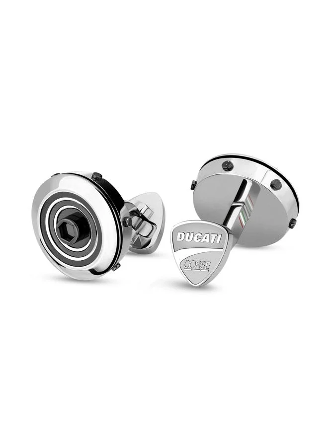 Ducati Corse Speciale Silver and Black Stainless Steel Cufflinks for Men 18mm