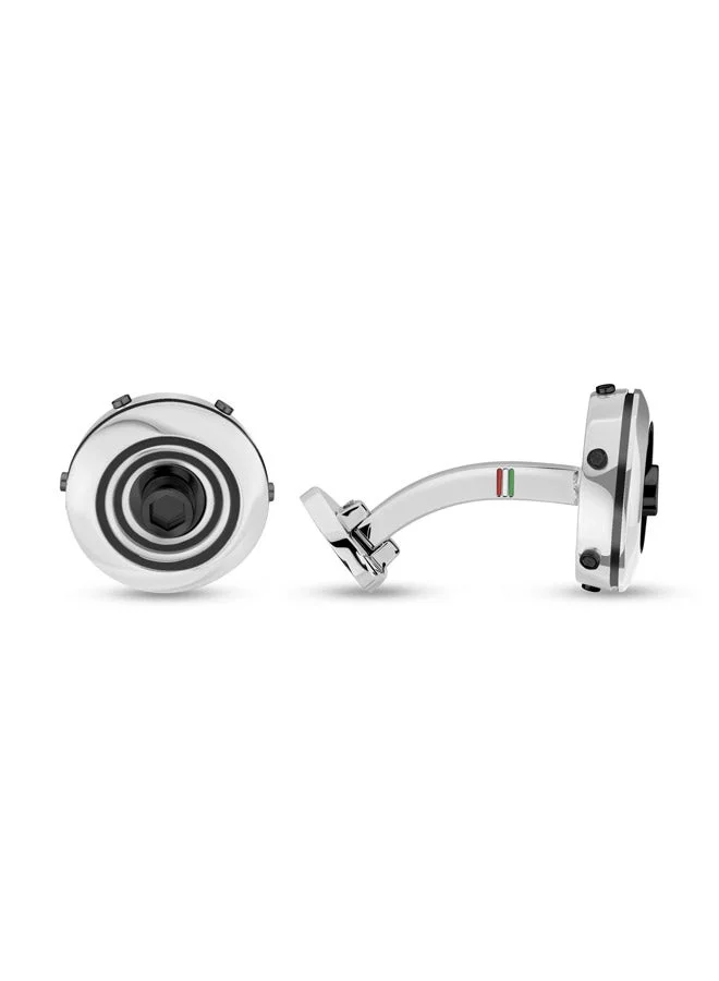 Ducati Corse Speciale Silver and Black Stainless Steel Cufflinks for Men 18mm