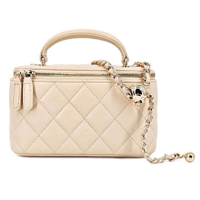 M-ioi-M Genuine Leather Quilted Mini Purse for Women,Soft Lambskin Crossbody Bag with Gold Chain Strap,Small Top-Handle Shoulder Handbag,Designer Evening Vanity Pouch(Vanilla Beige,Detachable Strap) - Image 1