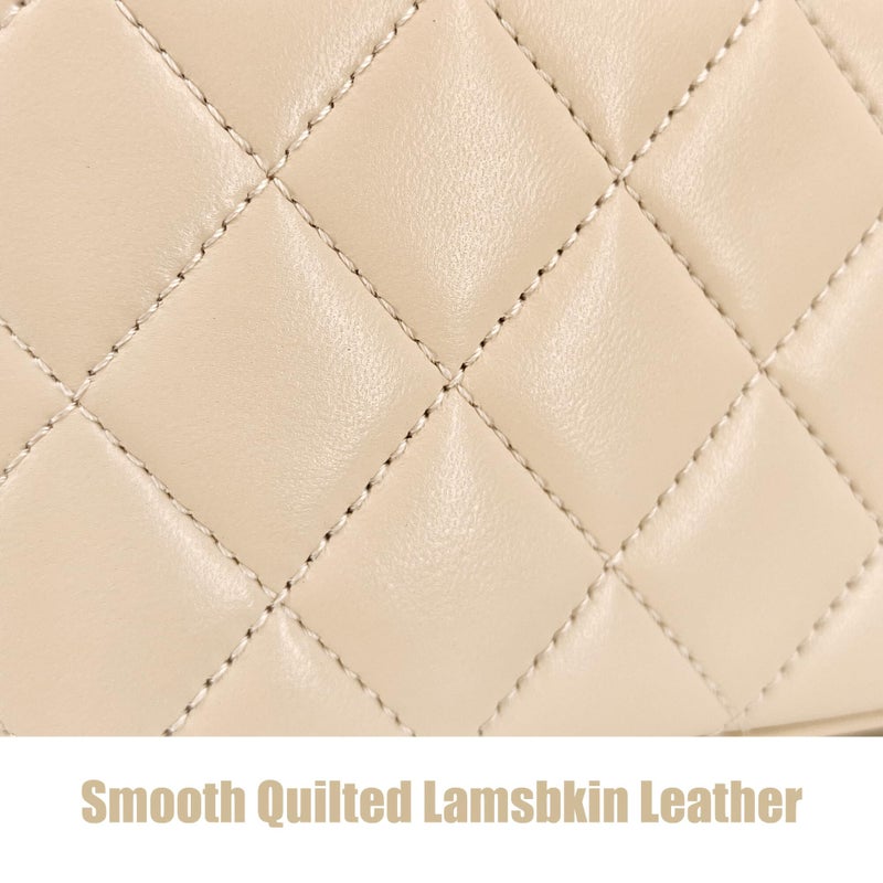 M-ioi-M Genuine Leather Quilted Mini Purse for Women,Soft Lambskin Crossbody Bag with Gold Chain Strap,Small Top-Handle Shoulder Handbag,Designer Evening Vanity Pouch(Vanilla Beige,Detachable Strap) - Image 4