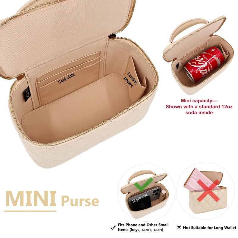 M-ioi-M Genuine Leather Quilted Mini Purse for Women,Soft Lambskin Crossbody Bag with Gold Chain Strap,Small Top-Handle Shoulder Handbag,Designer Evening Vanity Pouch(Vanilla Beige,Detachable Strap) - Image 5