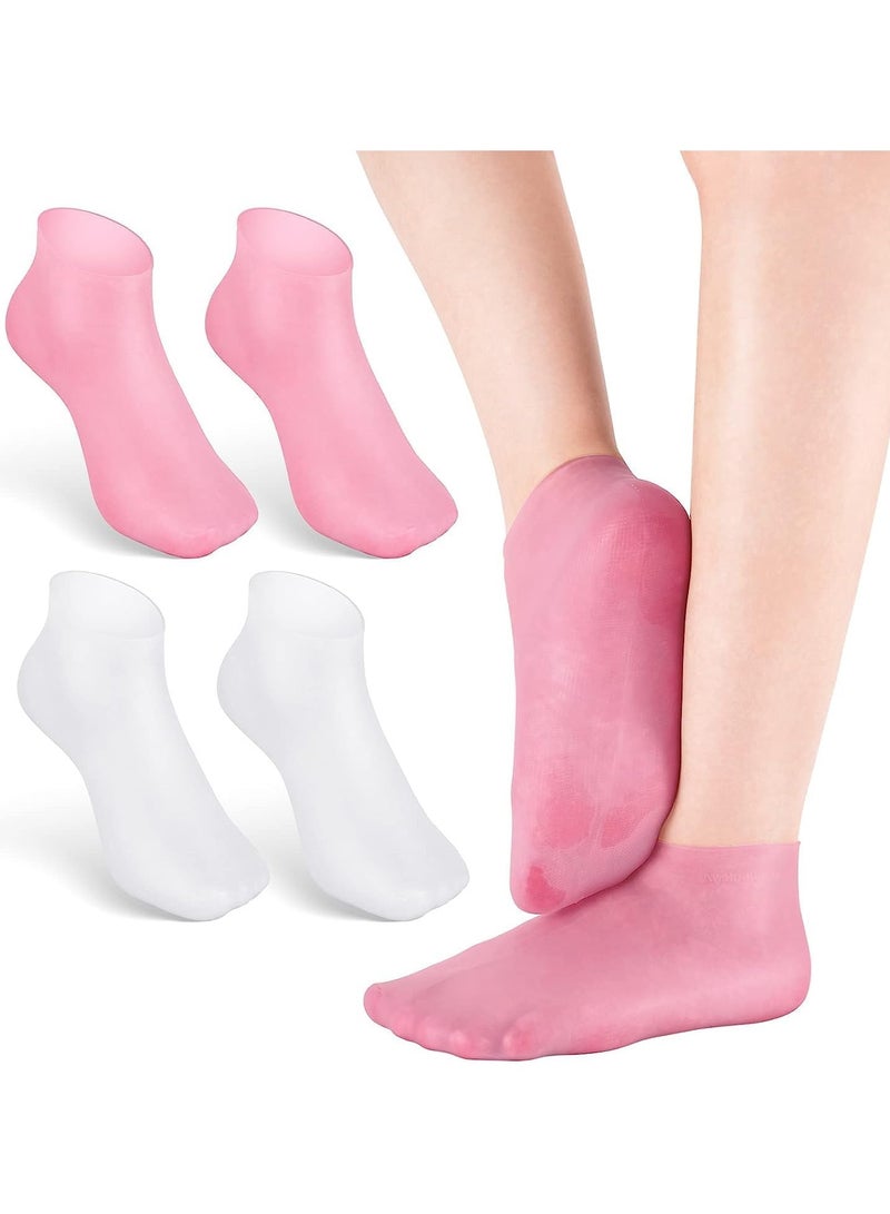 Generic 2 Pairs Silicone Moisturizing Socks Softening Dry Cracked Feet Rough Skins & Anti Slip Aloe Socks for Dry Cracked Feet Women, Calluses, Spa Gel Socks Foot Care After Pedicure - Image 1