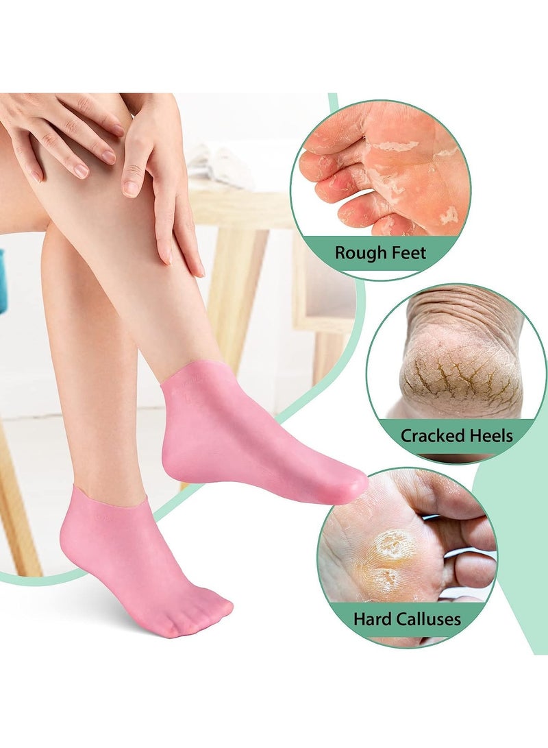 Generic 2 Pairs Silicone Moisturizing Socks Softening Dry Cracked Feet Rough Skins & Anti Slip Aloe Socks for Dry Cracked Feet Women, Calluses, Spa Gel Socks Foot Care After Pedicure - Image 2