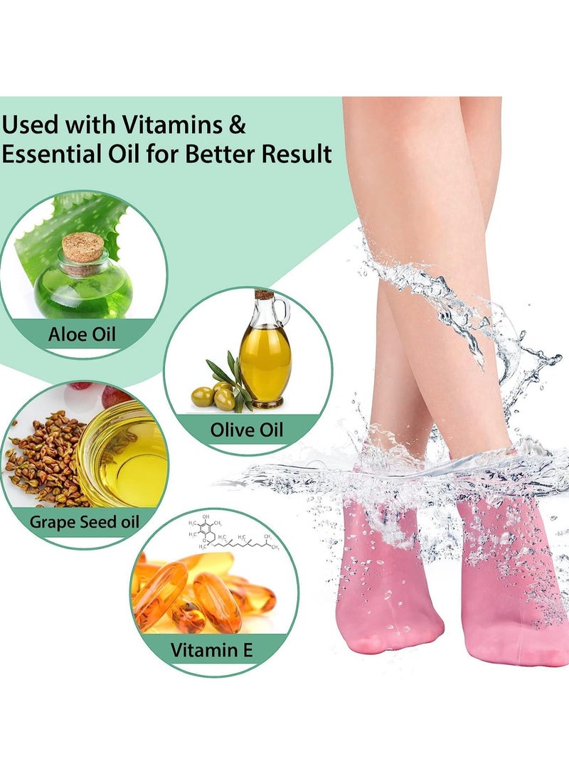 Generic 2 Pairs Silicone Moisturizing Socks Softening Dry Cracked Feet Rough Skins & Anti Slip Aloe Socks for Dry Cracked Feet Women, Calluses, Spa Gel Socks Foot Care After Pedicure - Image 5