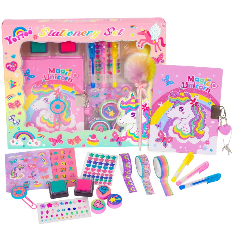 YOYTOO Unicorn Gifts for Girls 5 6 7 8 9 1012 Years Old Kids Unicorn Stationery Set with Secret Diary Stamps Pens Journal Notebook Birthday Gifts for Little Girls - Image 2