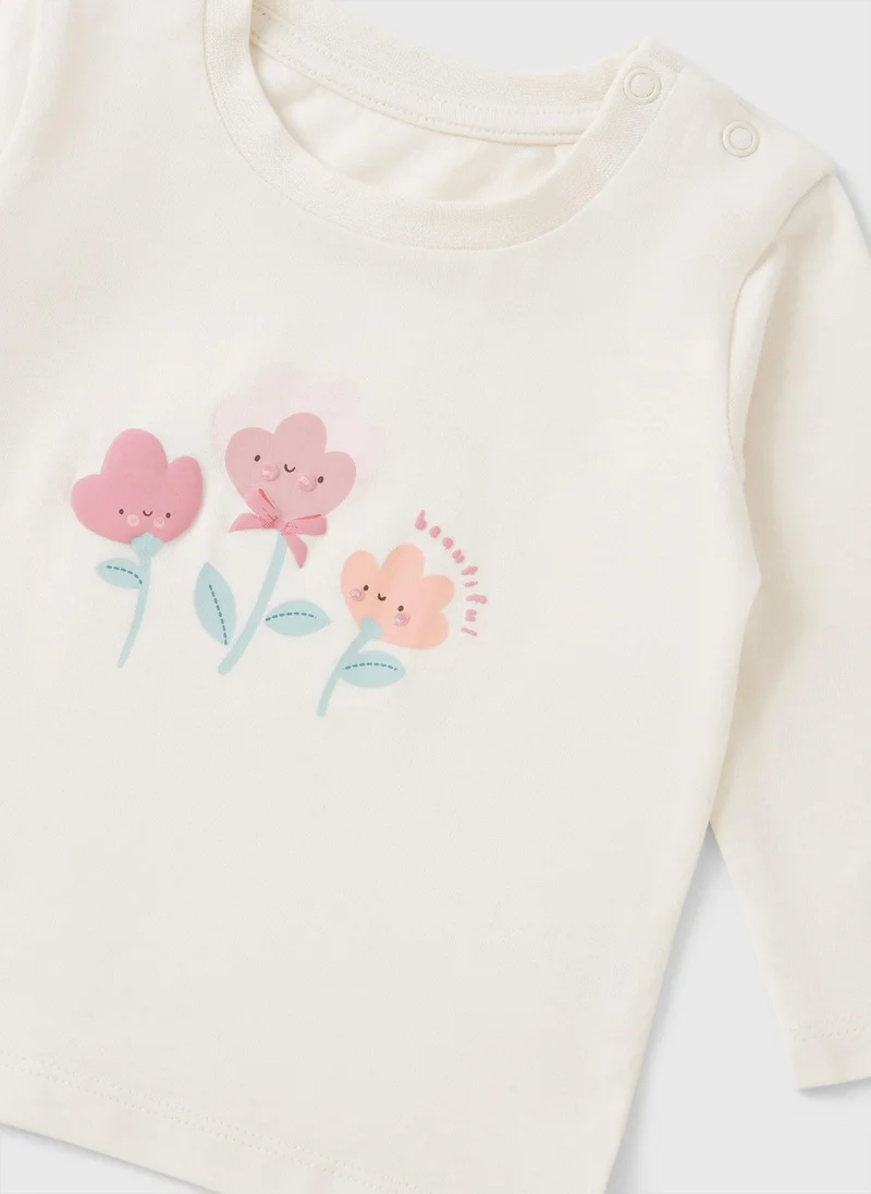 ماتلان طقم سويت شيرت وبنطلون رياضي أزرق سماوي بزهور من  قطع للأطفال