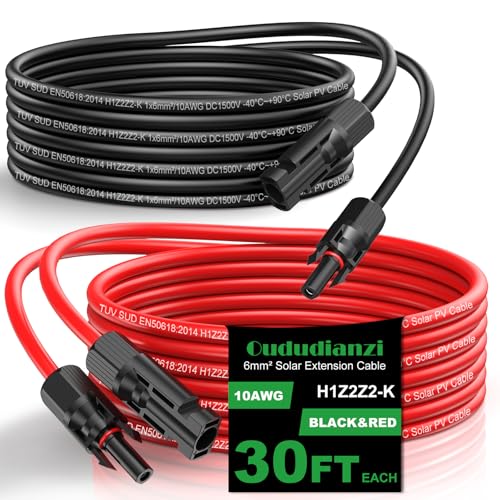 Oududianzi Solar Extension Cable 30Ft 10AWG, Solar Wire, 10 Gauge Tinned Copper PV Wire, Solar Panel Cables with Waterproof Male and Female Connectors for Home Boat RV Solar Photovoltaic Systems - Image 1