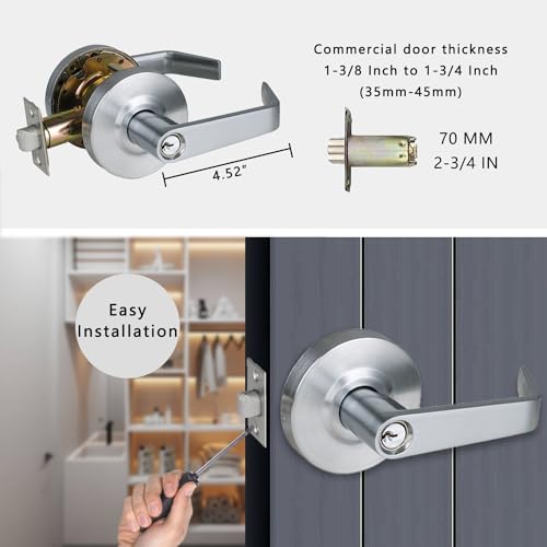 HISAFE Heavy Duty Commercial Grade 2 Keyed Entry Door Lever, Satin Chrome Finished ADA Commercial Handle, UL 3 Hour Fire Rated Ergonomic Lever for Exterior Door and Front Door, 70mm Latch - Image 4