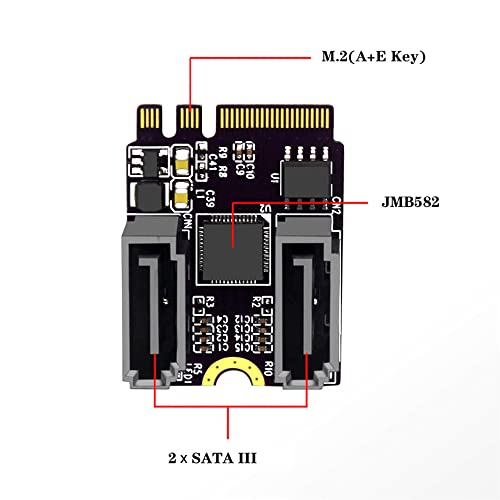 xiwai NGFF Key A+E PCI Express to SATA 3.0 6Gbps Dual Ports Adapter Converter Hard Drive Extension Card JMB582 2230 - Image 2