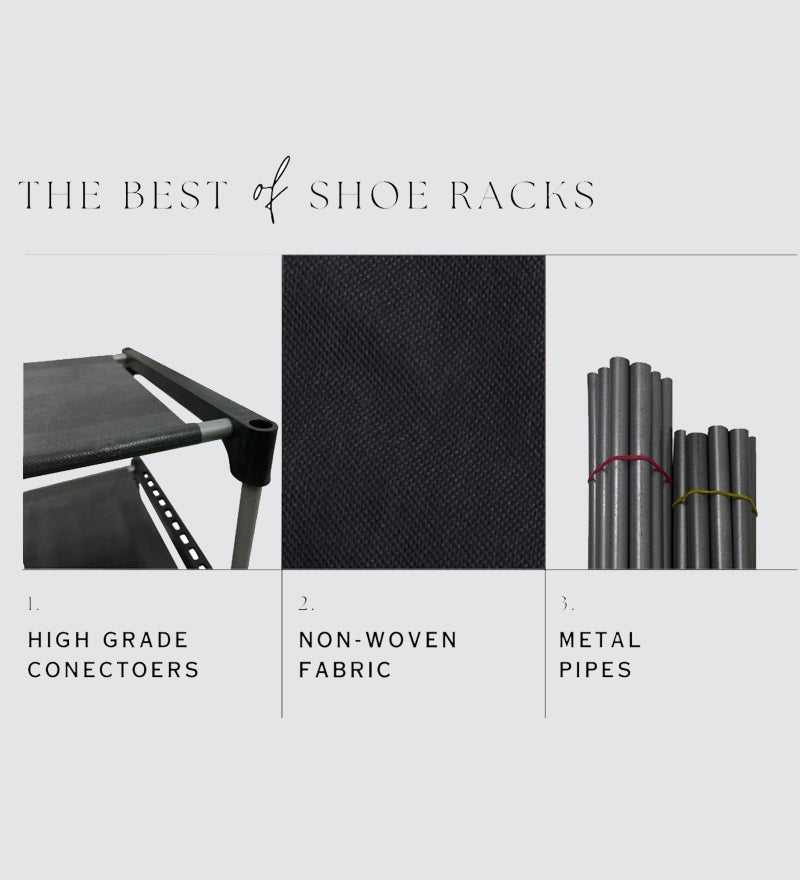 ROBMOB 4 Tier Metal Shoe Rack Collapsible Shoe Organiser with Adjustable Shelves Space Saving Lightweight Racks Foldable Sneaker Footwear Best For Men, Women, Boots, Slippers (Black) - Image 5