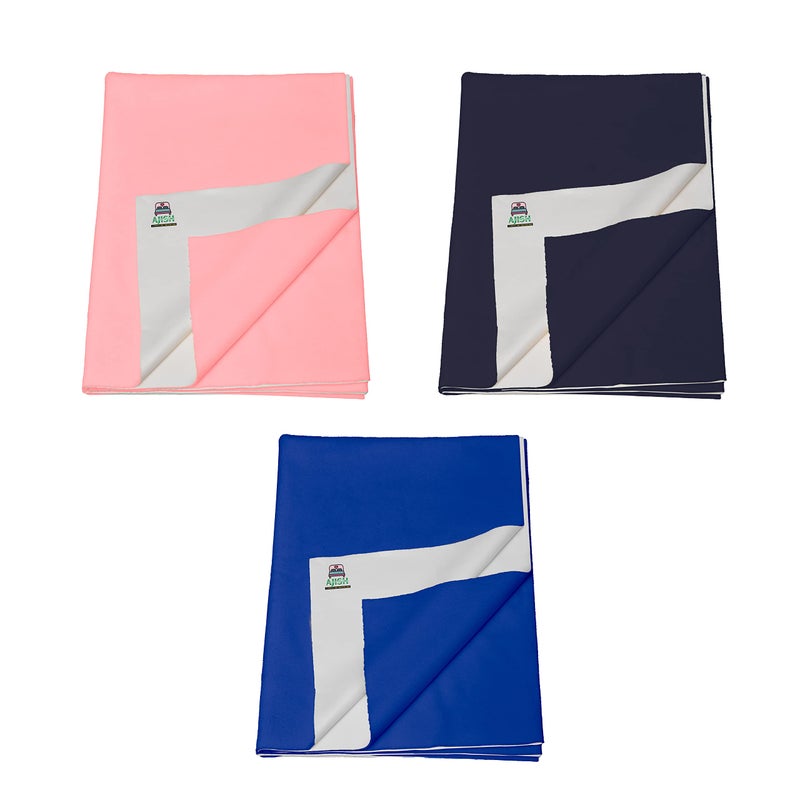 AJISH Pack of 3, Baby Bed Protector Reusable - Soft Cotton 100% Waterproof High Absorbent Faster Dry Sheet - Best for New Born Babies & Toddler Children (Small - 50X70CM) (Pink,Dark Blue,Navy Blue) - Image 1
