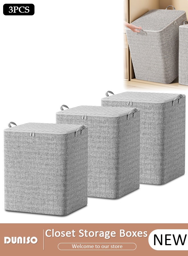DUNISO 3pcs Large Capacity Storage Box with Zipper Cover and Handle, Dustproof Cube Storage Bins Sturdy Closet Organizer System Storage Bag for Clothing, Quilts, Jeans, Books, Toys, Shelves, Closet, Wardrobe - Image 1