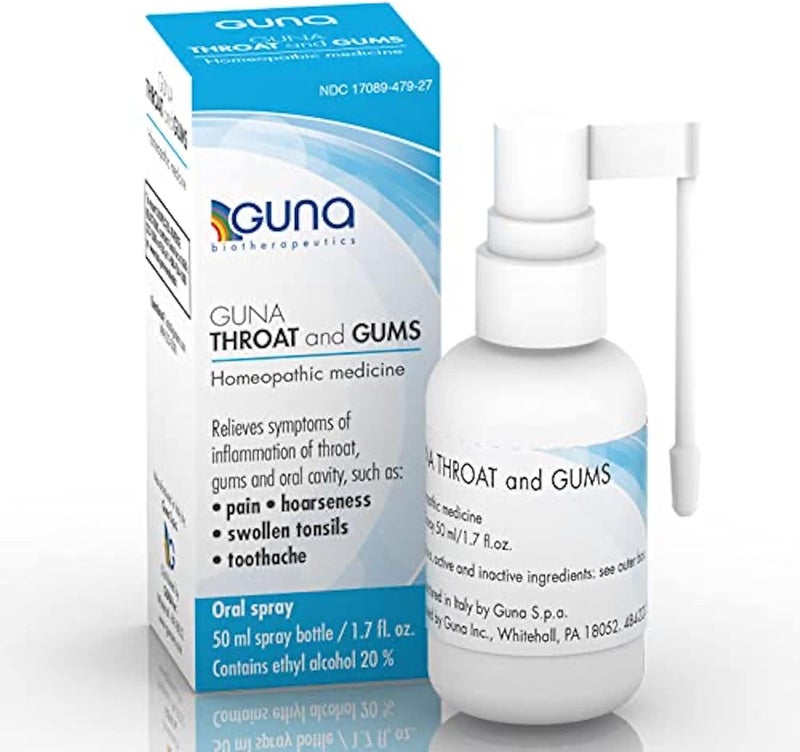 Guna Throat and Gums Homeopathic Soothing Throat Spray for Pain Hoarseness Swollen Tonsils Toothache 17 Ounce Oral Spray - Image 1