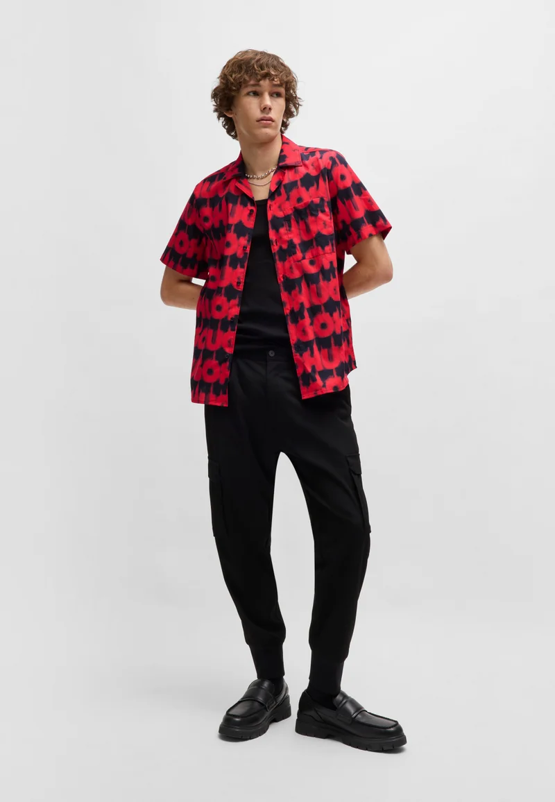 HUGO Relaxed-fit shirt in cotton with smoke-logo print