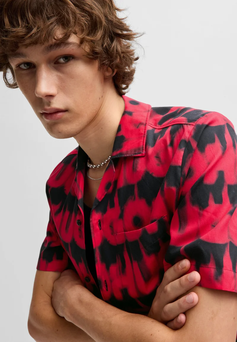 HUGO Relaxed-fit shirt in cotton with smoke-logo print