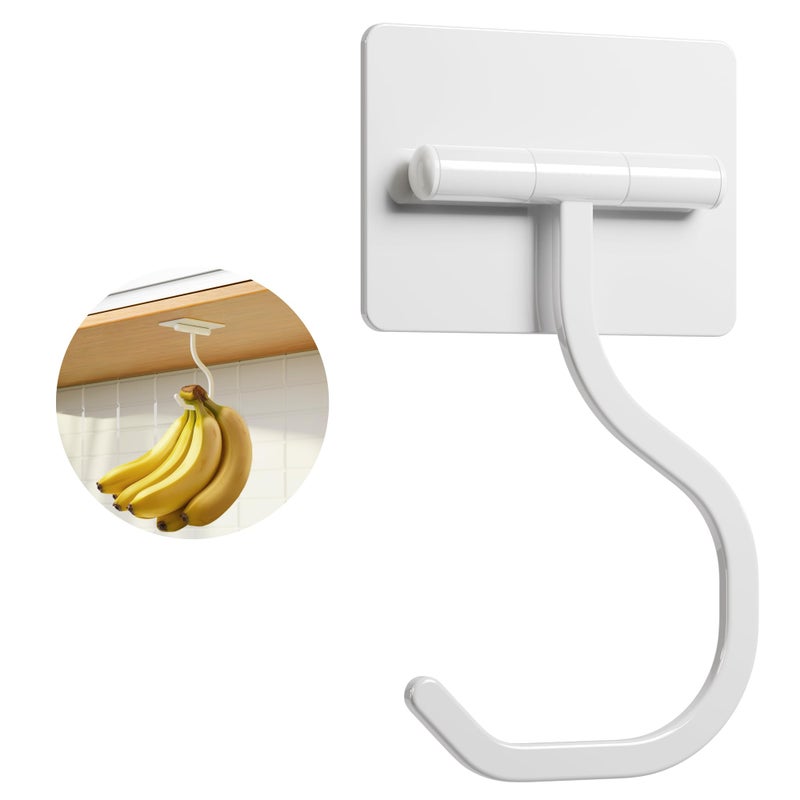 bussdis Banana Hook Under Cabinet White - Adhesive Banana Hanger Under Counter, Metal Banana Holder Stand for Hanging Bananas or Kitchen Utensil, Keeps Bananas Fresh, 1 Pack - Image 1