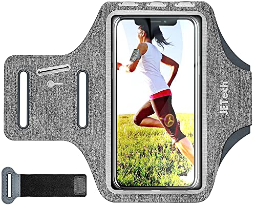 JETech Phone Armband Holder with Key Holder and Card Slot for Phone Upto 62 inch iPhone 16e1615 Pro1514 Pro1413 Pro13 Galaxy S23S22 Pixel 8a Water Resistant Adjustable Band Grey - Image 1