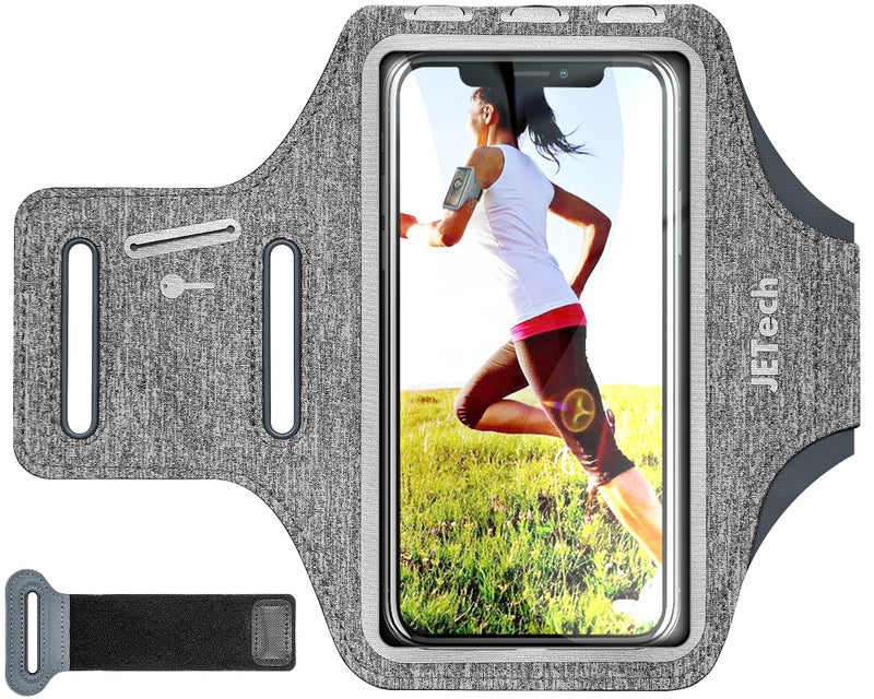 JETech Phone Armband Holder with Key Holder and Card Slot for Phone Upto 62 inch iPhone 16e1615 Pro1514 Pro1413 Pro13 Galaxy S23S22 Pixel 8a Water Resistant Adjustable Band Grey - Image 2