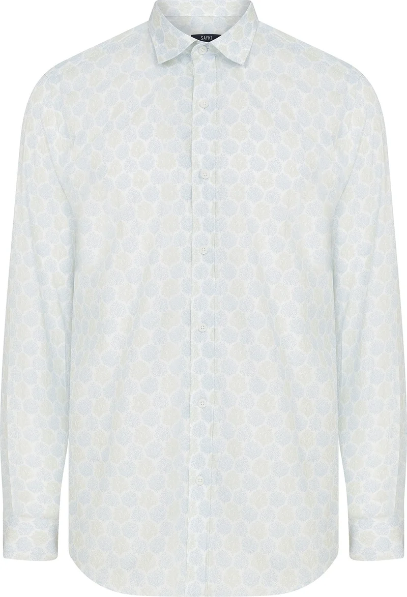 هاتيموغلو Men's Printed Slim Fit Green Shirt