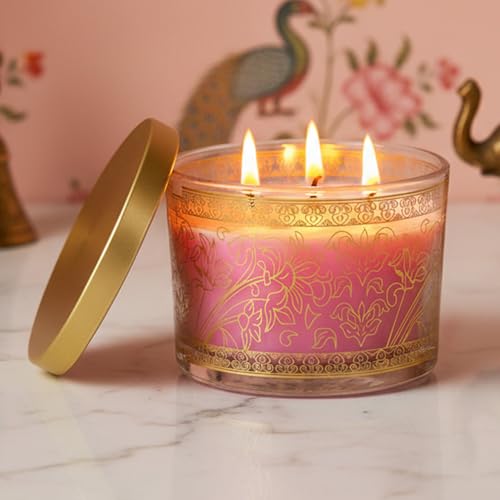 EKAM 2025–26 Festive Fragrance Gift| Scented 3 Wick Candle| Rose | Inspired by Pink Haveli | 28-Hour Burn | Essential Oil Infused | Gift Box for Diwali & Celebrations - Image 1