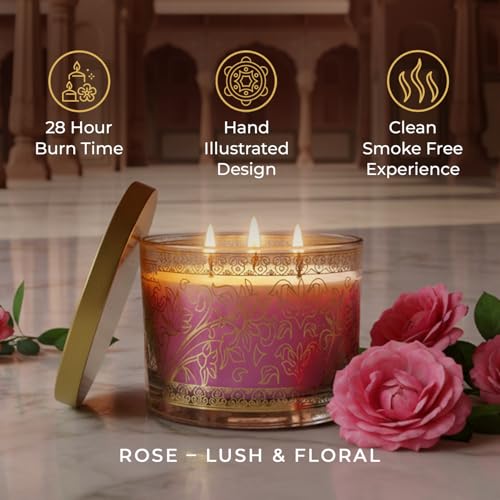 EKAM 2025–26 Festive Fragrance Gift| Scented 3 Wick Candle| Rose | Inspired by Pink Haveli | 28-Hour Burn | Essential Oil Infused | Gift Box for Diwali & Celebrations - Image 5