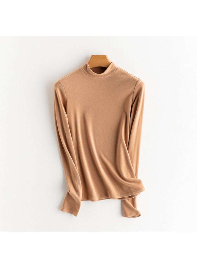 Strength Manufacturers! Double-sided Sanding Base Shirt Wool Warm Heating Semi-high Collar Piled Collar Plain Sweater For Women