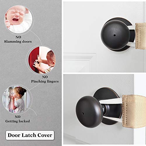 PONY DANCE Nursery Door Latch Cover Silencer - Door Closer Jammer Cushion for Baby Good Sleep Universal Knob Latch Silence Cover for Quiet, W 4 x L 2 inches, Pack-3, Biscotti Beige - Image 5