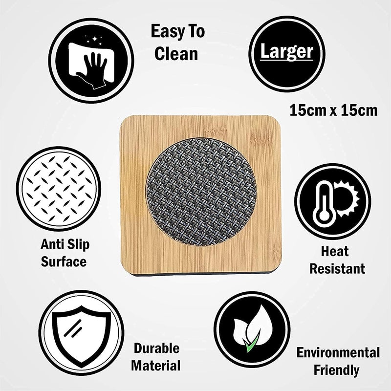 JD PRO 4 Pcs Set of Wooden Utensil Pot Mats Multi Printed Coaster Place Mat Hexagon Shaped Hot Pot Rest Pad for KitchenCounterTop Dinning Table Serve Kitchen Dining Pan Pot Holder Pack of 4 - Image 2