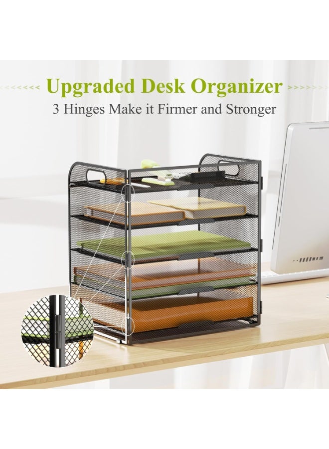 HOOKOR Letter Tray Paper Organizer 5-Tier Desk File Organizer with Handle, Desktop Organizer Black Metal Desktop Shelf Organizer for Office Supplies, School, Home - Image 3