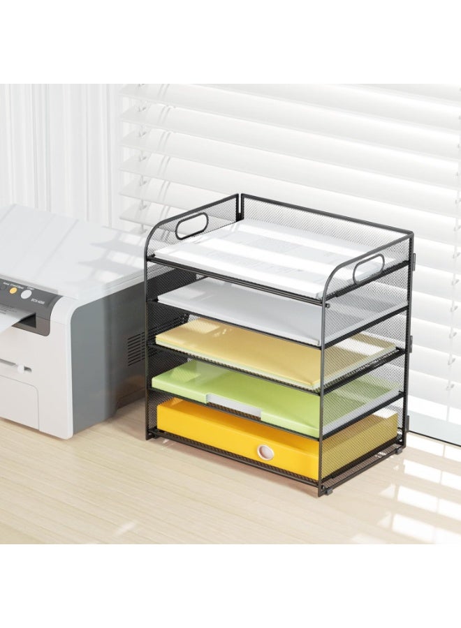 HOOKOR Letter Tray Paper Organizer 5-Tier Desk File Organizer with Handle, Desktop Organizer Black Metal Desktop Shelf Organizer for Office Supplies, School, Home - Image 5