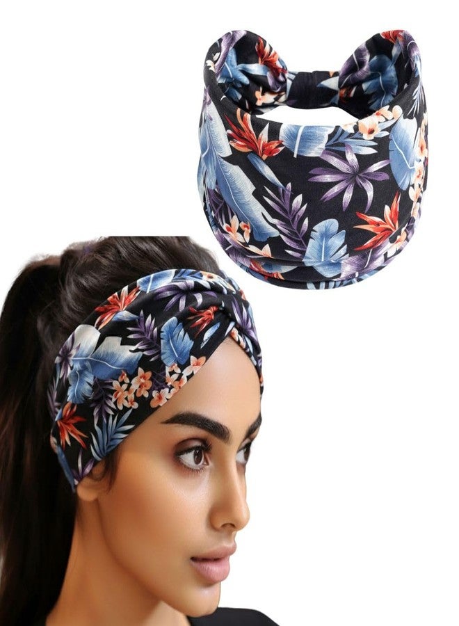XFyt Stylish Fashion Hairband for Women | Trendy Tropical Floral Stretchable Nature Hairbands, Perfect for Workout & Travel (Twilight Floral) - Image 1