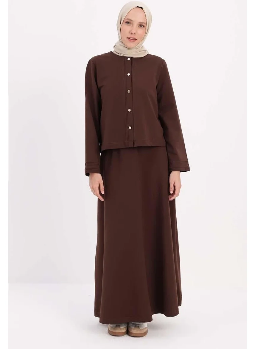 Allday Bitter Coffee-Cardigan Skirt Suit