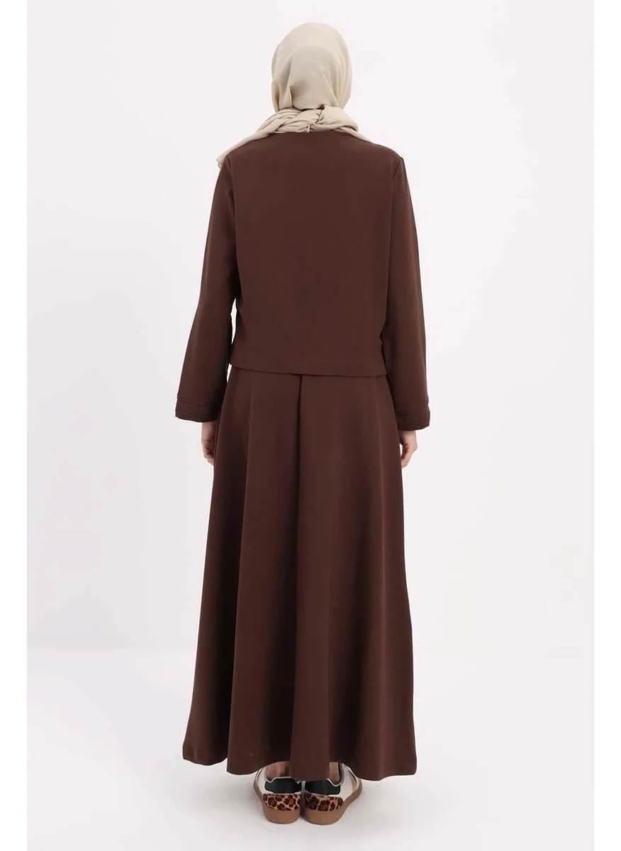 Allday Bitter Coffee-Cardigan Skirt Suit