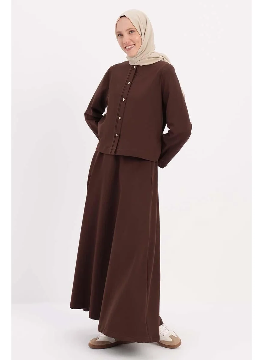 Allday Bitter Coffee-Cardigan Skirt Suit