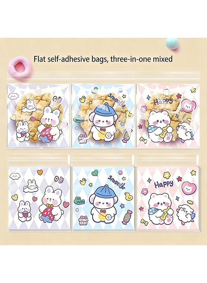 Quantum 100 Pcs Cute Resealable Cartoon Plastic Food Bags, Self-Sealing Cute Little Bear Bunny Cookie Bags, Resealable Cookie Snack Cellophane Bags, Plastic Bags for Baking Cookies and Candies - Image 3