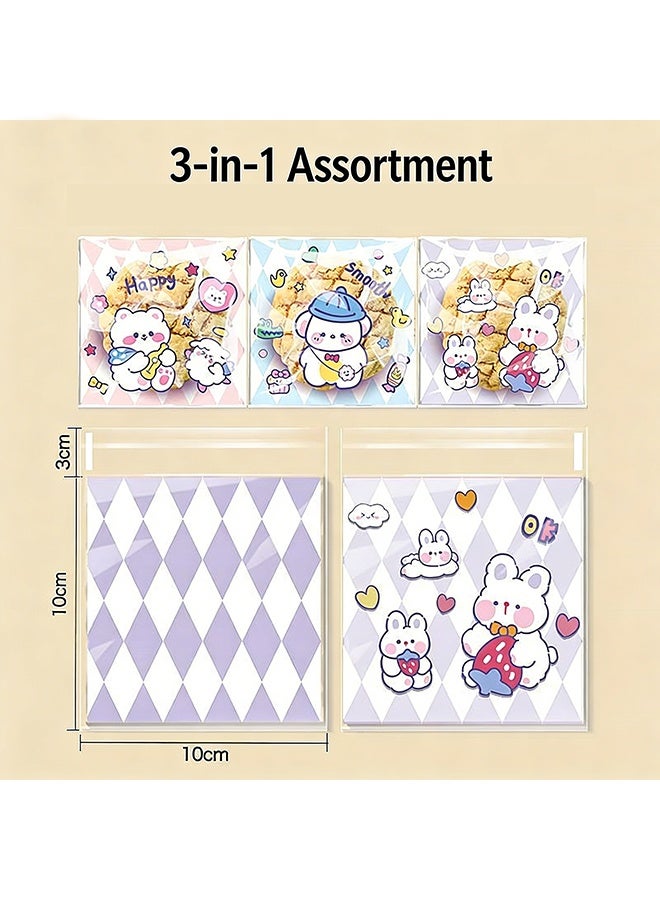 Quantum 100 Pcs Cute Resealable Cartoon Plastic Food Bags, Self-Sealing Cute Little Bear Bunny Cookie Bags, Resealable Cookie Snack Cellophane Bags, Plastic Bags for Baking Cookies and Candies - Image 2