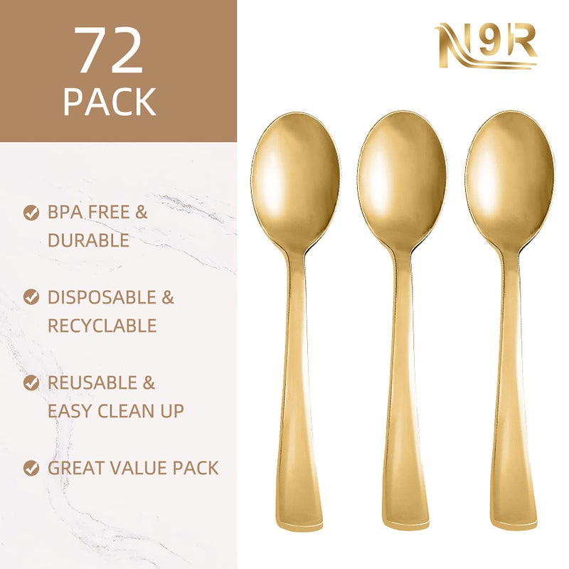 N9R 72Pcs Gold Plastic Spoons - Solid  Durable  Heavy Duty Gold Plastic Silverware - Disposable Cutlery for Parties  Weddings and Dinner - Image 2