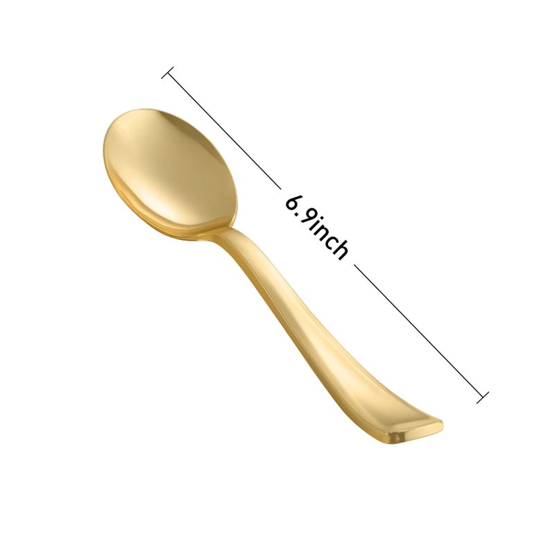 N9R 72Pcs Gold Plastic Spoons - Solid  Durable  Heavy Duty Gold Plastic Silverware - Disposable Cutlery for Parties  Weddings and Dinner - Image 4