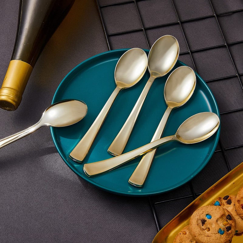 N9R 72Pcs Gold Plastic Spoons - Solid  Durable  Heavy Duty Gold Plastic Silverware - Disposable Cutlery for Parties  Weddings and Dinner - Image 5
