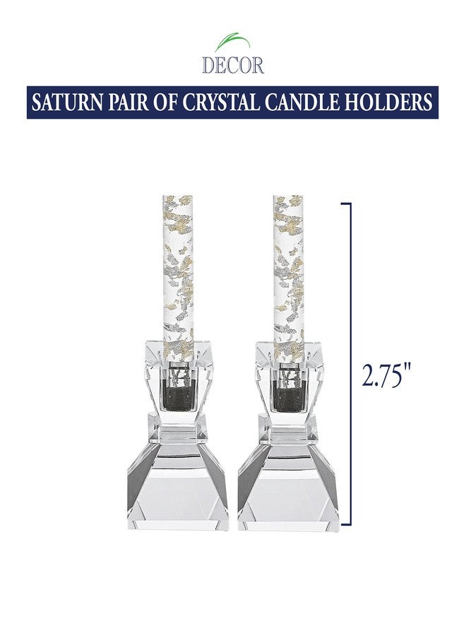 Badash Saturn Crystal Candlestick Holders - Set of 2 Tapered Candle Holders - Beautiful Handcrafted Crystal Accents Perfect for Modern or Traditional Decor - Image 3