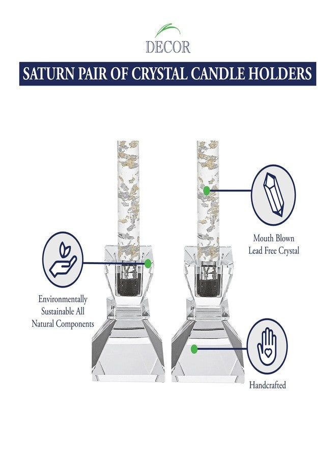 Badash Saturn Crystal Candlestick Holders - Set of 2 Tapered Candle Holders - Beautiful Handcrafted Crystal Accents Perfect for Modern or Traditional Decor - Image 2