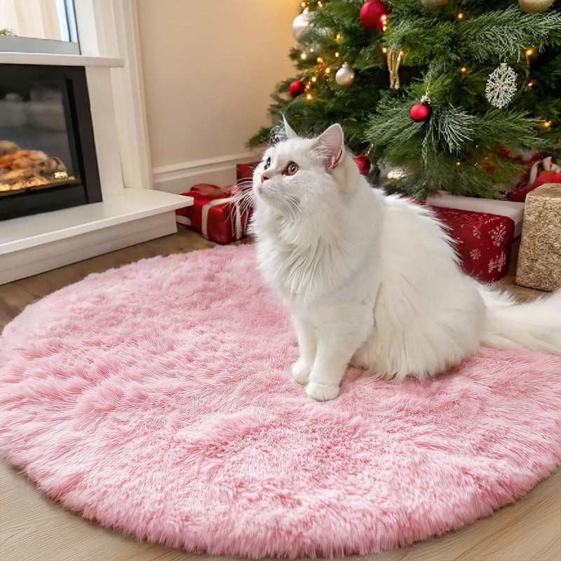 OLANLY Pink Round Rugs for Bedroom Machine Washable 3 ft Circle Area Rugs for Living Room Soft and Fluffy Shaggy Carpet for Teen Girls and Boys Nursery Rooms Dorms Home Decor Aesthetic - Image 2