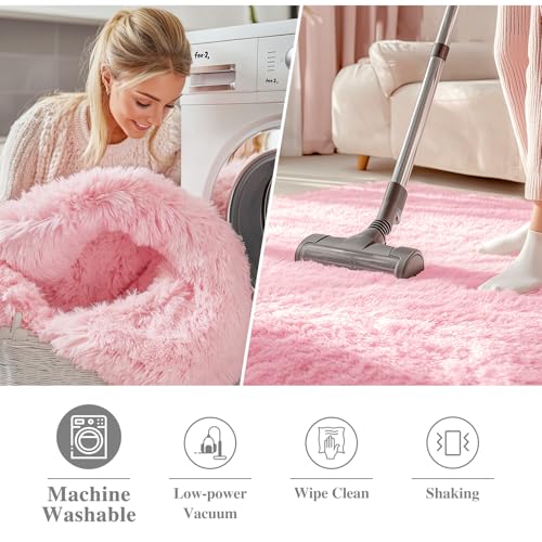 OLANLY Pink Round Rugs for Bedroom Machine Washable 3 ft Circle Area Rugs for Living Room Soft and Fluffy Shaggy Carpet for Teen Girls and Boys Nursery Rooms Dorms Home Decor Aesthetic - Image 3