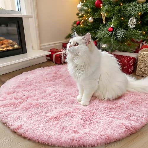OLANLY Pink Round Rugs for Bedroom Machine Washable 3 ft Circle Area Rugs for Living Room Soft and Fluffy Shaggy Carpet for Teen Girls and Boys Nursery Rooms Dorms Home Decor Aesthetic - Image 1